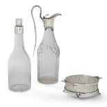 An 18th century silver mounted glass cruet bottle by Hester Bateman, date mark rubbed, designed with