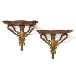 Two French gilt-bronze wall brackets, 20th century, the backplates cast with a quiver of arrows