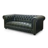 A large green leather button back chesterfield sofa, late 20th century, with steel stud