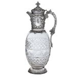 A late Victorian silver mounted claret jug, London, c.1891, Charles Edwards, the glass body with