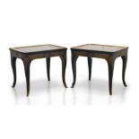 A pair of black Japanned and elm occasional tables, late 20th century, the rounded rectangular