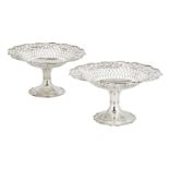 A pair of pierced Edwardian silver tazze dishes, Sheffield, c.1906, Atkin Brothers, each with