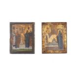 Two Russian Icons, early 20th century, each probably depicting Theodosius of Kiev, one beside Kyiv-