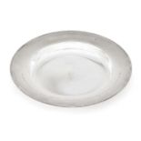 A large silver armada dish by Garrard & Co., Sheffield, c.1992, of plain circular form with reeded