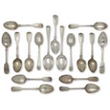 A selection of Georgian and Victorian silver spoons, comprising: a pair of Hanoverian pattern