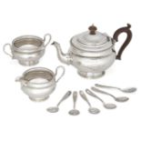 A George V silver three-piece tea set, Birmingham, c.1926, Mappin & Webb, comprising teapot, sugar