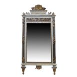 An Italian neoclassical green-painted and parcel-gilt wall mirror, late 18th Century, the top with