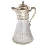 A French silver gilt mounted glass ewer, Paris, Joseph Alexandre Martel (1888-1914), the fluted,