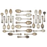 A set of six George III silver dessert spoons, London, c.1816, William Chawner II, (one William Eley