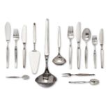 A set of German flatware for twelve, by Robbe & Berking, stamped 800, 20th century, designed with