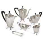 A George VI five-piece silver tea set , Birmingham, c.1950, Barker Brothers, comprising tea pot,