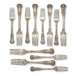 A set of six each King's pattern table forks and dessert forks, London, c.1824, William Eaton,