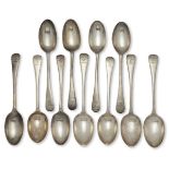 A set of six Victorian silver table spoons, London, c.1899, Josiah Williams & Co, and three table