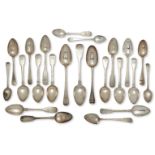 A collection of Georgian silver spoons, comprising: a George I tablespoon, London, c.1724, Samuel