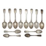 Eight Victorian and later silver fiddle pattern tablespoons, together with four fiddle pattern