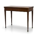 A French mahogany and brass mounted card table, late 19th century, the rectangular fold over top