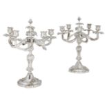 A pair of 'Trianon' five light candelabra candlesticks by Christofle, each stylised flower bud