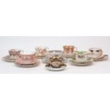 A collection of English porcelain tea cups, saucers and side plates, late 19th/20th century,