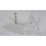 A group of glassware, to include; a Moser style gold filigree candle holder, clear polished glass,