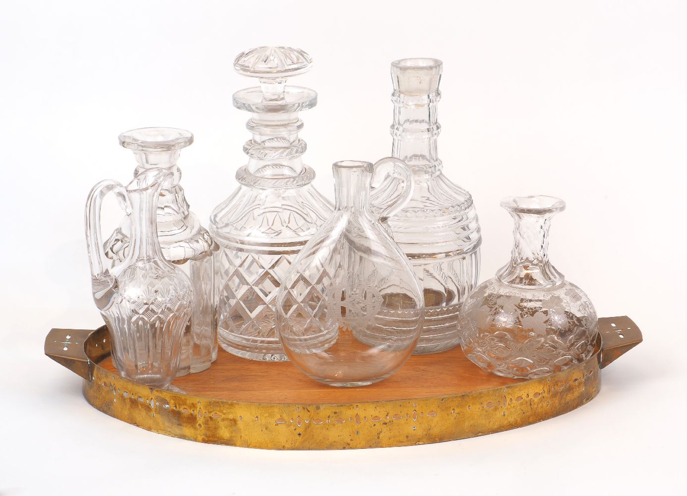 A Georgian Style Cut Glass Decanter and Stopper, late 20th century, 25cm high, together with a small