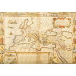 John Speed, British 1552-1629- A New Mappe of the Romane Empire; hand coloured engraving, double