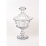 A bon bon dish and cover, late 20th century, press moulded clear glass, unmarked, 27cm highPlease