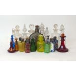 A group of scent bottles, 19th/20th century, to include: overlaid, uranium, cranberry, amber and
