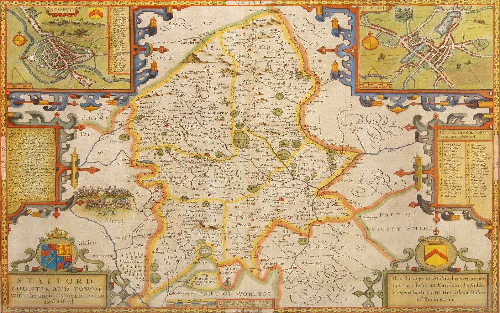 John Speed, British 1552-1629- Stafford Countie and Towne with the ancient Citie Lichfield