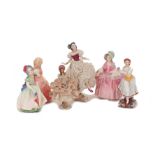 Three Royal Doulton figures, 20th century, porcelain, to include 'Bo Peep' HN1811, 14cm high, 'Rose'