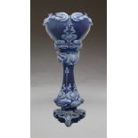 A Victorian jardinière and stand, in blue colour way with an internal pink glaze, 115cm high