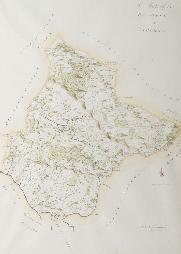 Edward Hasted, British 1732-1812- A Map of the Hundred of Eyhorne; hand-coloured engraving, from The