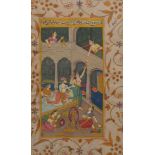 A prince and courtesans at leisure, 20th century, opaque pigment on paper, depicting a prince and