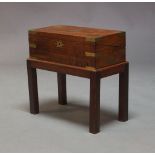 A Victorian mahogany and brass bound Campaign writing slope box, with fitted interior, on later