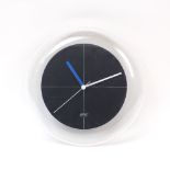 A post-modern wall clock, circa 1980 in clear and coloured acrylic, 28cm diameter Please refer to