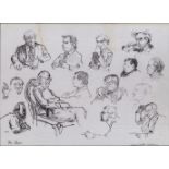 Nicholas Garland, British b.1935- Leader Writers’ Conference; ink on paper, inscribed “For Chris”,