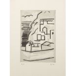 Brian Blow, British 1931-2009- Hillside Town, 1994; etching with sugarlift aquatint on wove,
