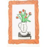 Isobel Brigham, British b.1963- Red Tulips in a Jug on a Brick, 2014; screenprint in colours on