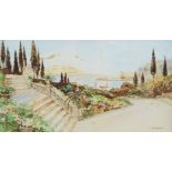 Don Gibbons, British, early-mid 20th century- Italian lakeside garden; watercolour, signed, 23.5 x