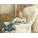 Circle of George Elgar Hicks RBA, late 19th century- A young girl seated, reading a book;