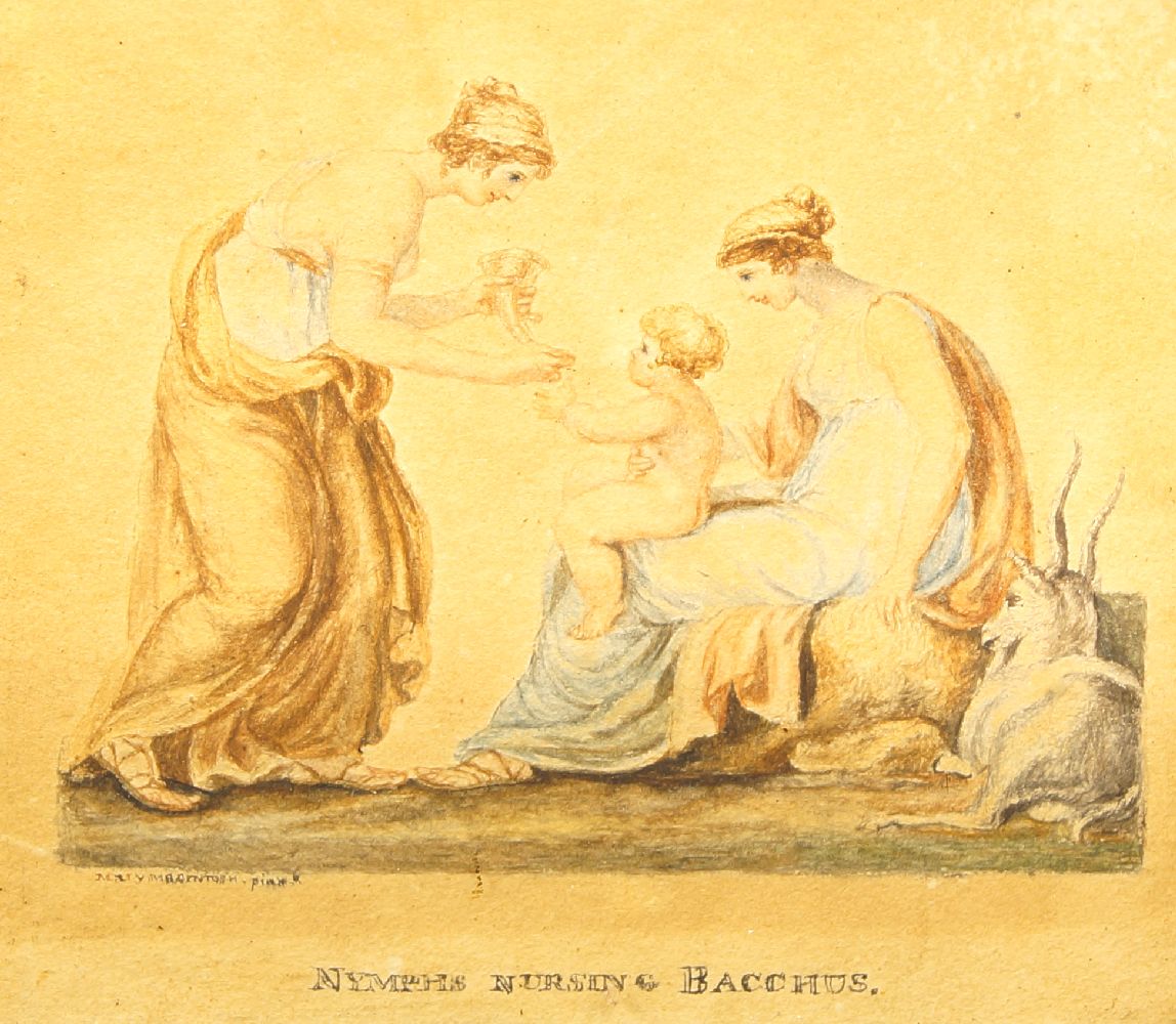 Mary Macintosh, British School, early 19th century- Nymphs Nursing Bacchus; watercolour, signed