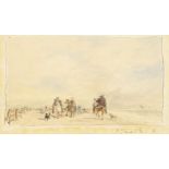 British School, early/mid 19th century- Figures on horseback walking along a beach; watercolour