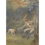 M Barnes, British, mid-late 19th century- The go-between; watercolour, signed, 44.5 x 32 cm Please