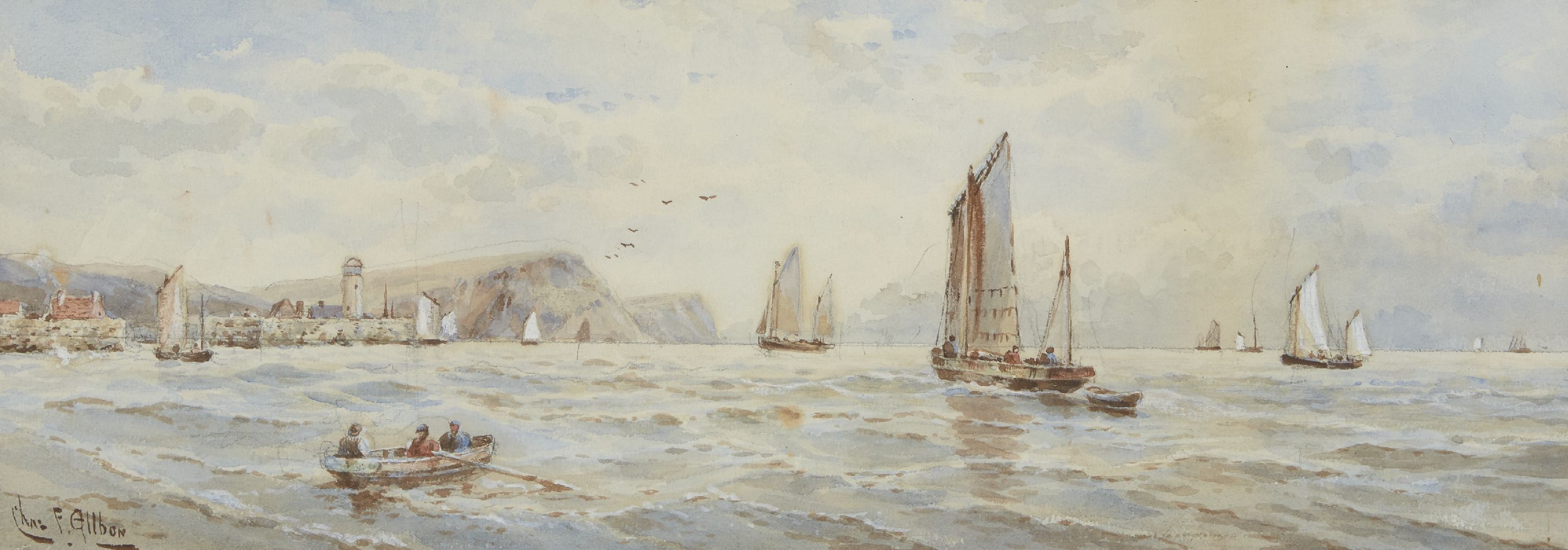 Charles Frederick Allbon ARE, British 1856-1926- Fishing boats off the coast of Cornwall;