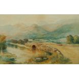 British School, early 20th century- Langdale Pikes; watercolour, signed with monogram ‘M’, 26 x 39
