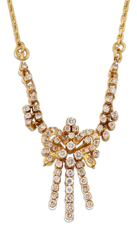 A diamond necklace, the faceted belcher-link neckchain suspending a brilliant-cut diamond cluster