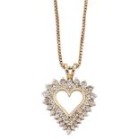 A diamond heart pendant necklace, the heart pendant of openwork design set with two rows of