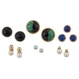 A group of jewellery, comprising: Two pairs of cultured pearl single stone earrings, a pair of