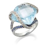 An aquamarine and diamond ring, the single square-shaped rose-cut aquamarine ring, in brilliant-