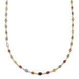 A vari-coloured sapphire necklace, composed of a continuous row of vari-coloured vari-shaped