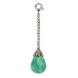 An emerald and diamond pendant, the pear shaped polished emerald drop to a rose-cut diamond set